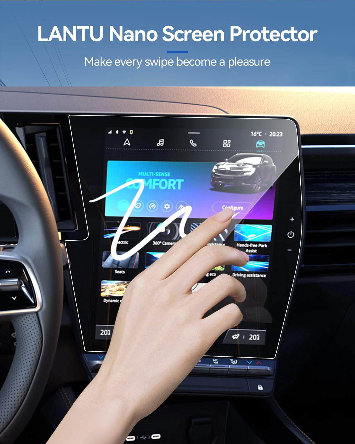 Serie Nano Protector de pantalla 4 piezas para Renault Austral, Espace 6, Rafale y Megane E-Tech 2024-2025 con navegación de 12" + 12,3" de protección de pantalla de cockpit 6H PET Protector