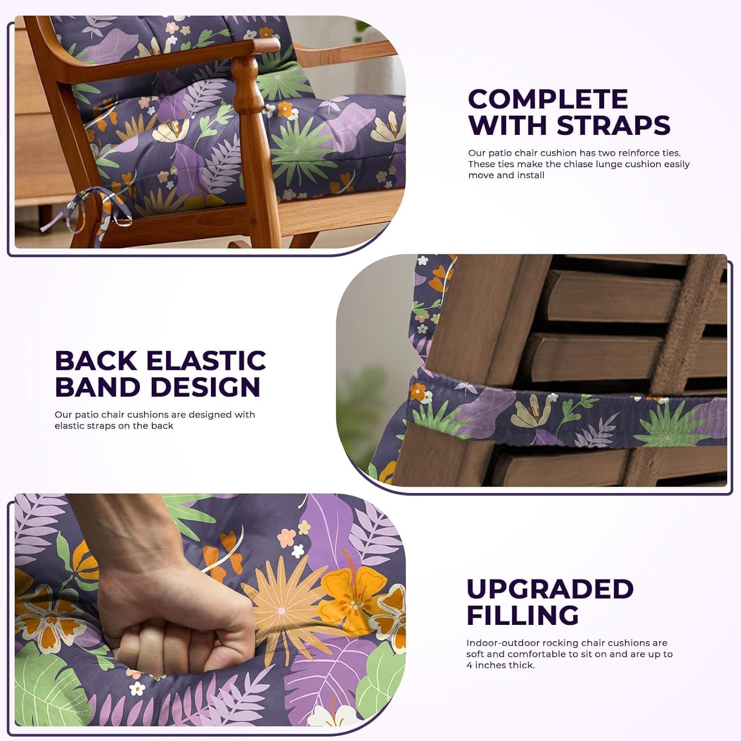 widesmile Adirondack - Cuscino per sedia da giardino impermeabile, spesso, 110 x 50 x 10 cm, per sedie da patio, mobili da interni ed esterni, con schienale alto, con laccetti, per sedie a dondolo