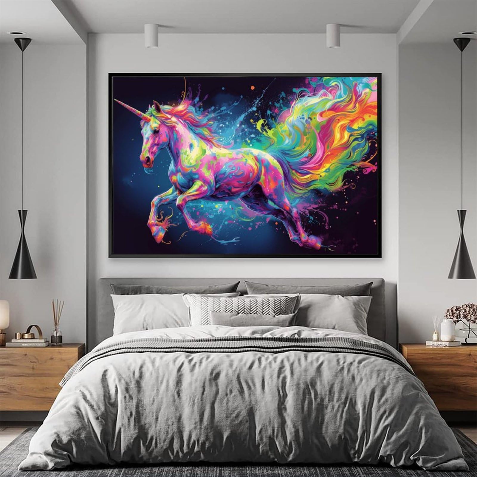 ユニコーン　絵画　壁掛け ユニコーンファンタジーウォールアート魅惑的な神話の絵画印刷可能な