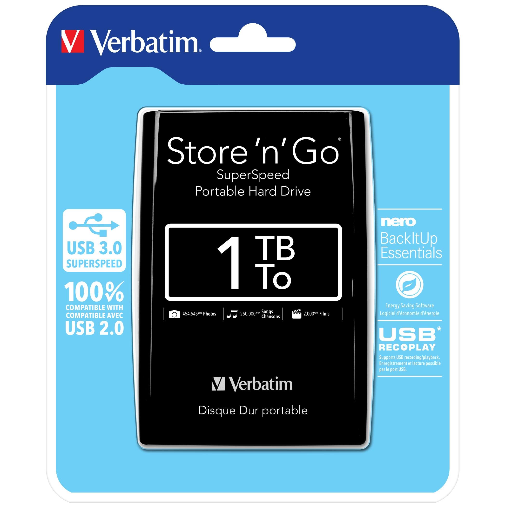Verbatim VB-25U3-01T01 - Disco Duro Externo (1000 GB, 5400 RPM, SATA, 5000 Mbit/s, 5000 Mbit/s, Negro)