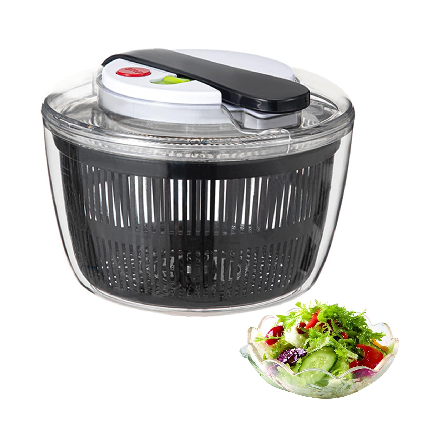Pasdrucn 3L Mini Salad Spinner Small, Lettuce Spinner with Vegetable Washing Basket, Press Salad Maker Salad Spinners, Salad Spinner Large, Clear Plastic Salad Spinner, Fruit Washer (Black)