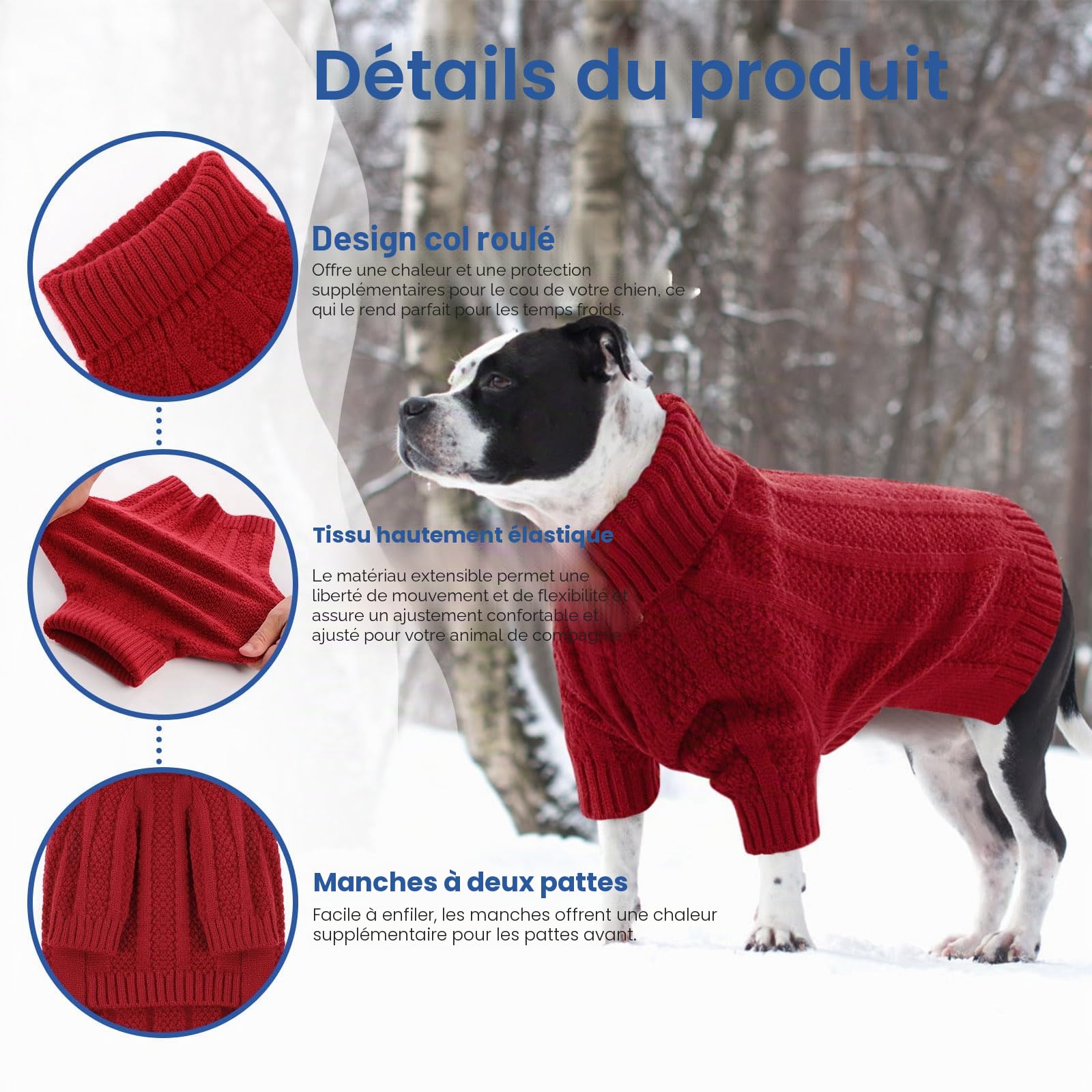 Queenmore Pull Chien Grande Taille, Doux Col Roulé Hiver, Vetement pour Teckel, Bouledogue Français, Lévrier, Whippet, Corgi (Rouge, M)