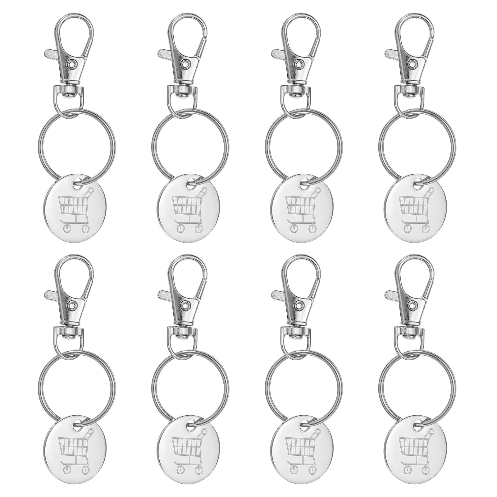 PATIKIL Shopping Trolley Token Key Ring, 8 Pack Stainless Steel Grocery Cart Remover Coin Keychain Unlock Release Key for Meters, Change, Silver Tone