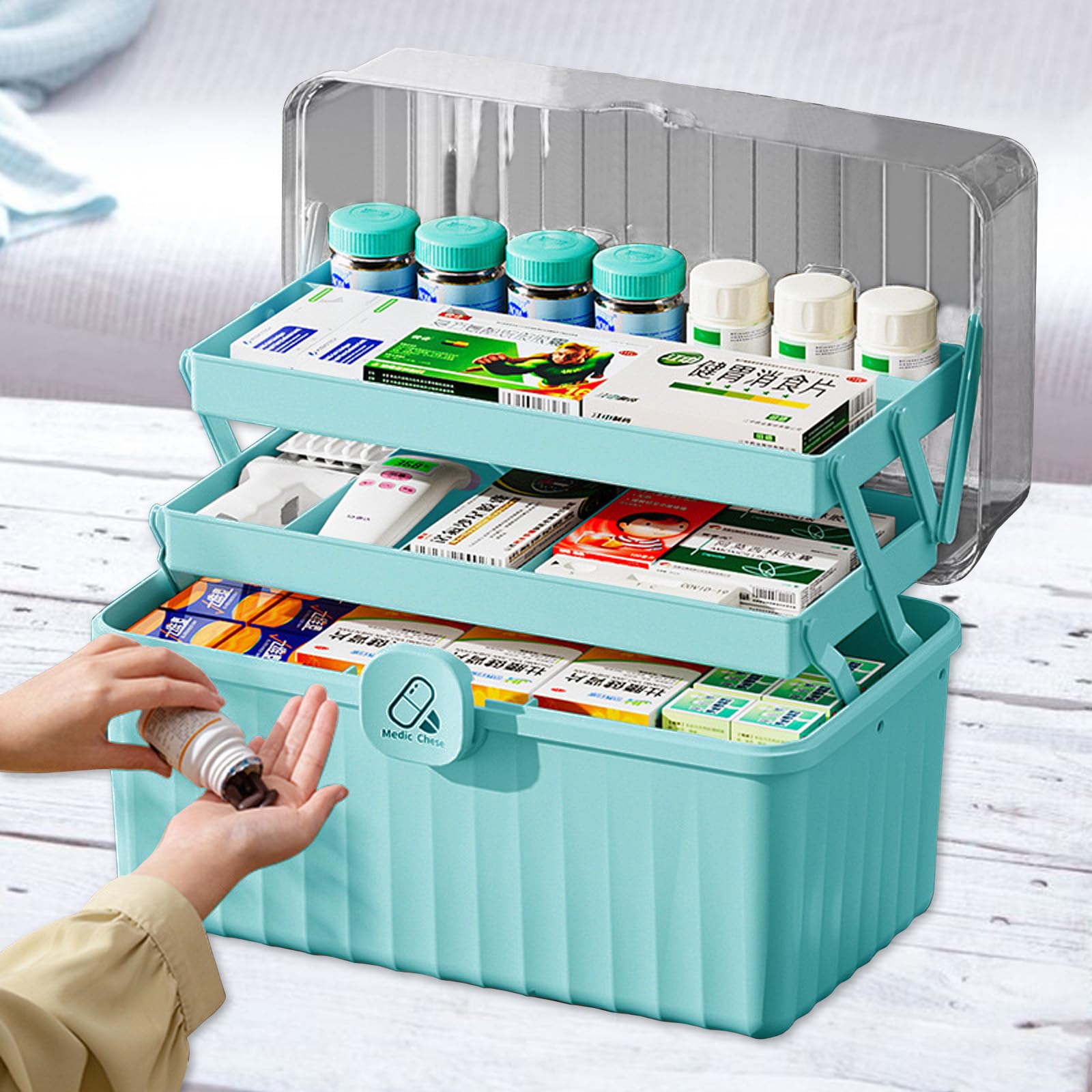 FWEEK 3-fach Aufbewahrungsbox 33 Cm - Bastelkoffer & Medikamentenbox Blau