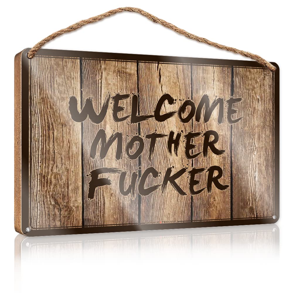 FZFN Hanging Plaque Sign Welcome Mother Fucker Wooden Sign Wood Home Sign Outdoor Wooden Signs(15X28CM)