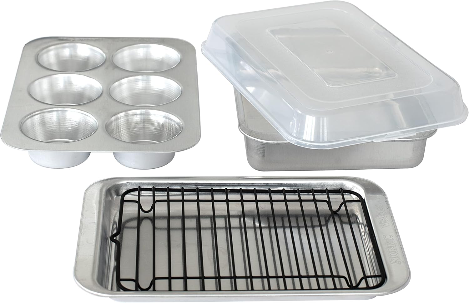 Nordic Ware Naturals 5 Piece Compact Pan Set, Toaster Oven, Counter Ovens, Air Fryer and Broiler Safe, Size for 1-2 Portions – Includes Rectangular Pan, Muffin Pan, Baking Sheet, Broiling Rack and Lid Nordic Ware Naturals 5 Piece Compact Pan Set, Toaster Oven, Counter Ovens, Air Fryer and Broiler Safe, Size for 1-2 Portions – Includes Rectangular Pan, Muffin Pan, Baking Sheet, Broiling Rack and Lid