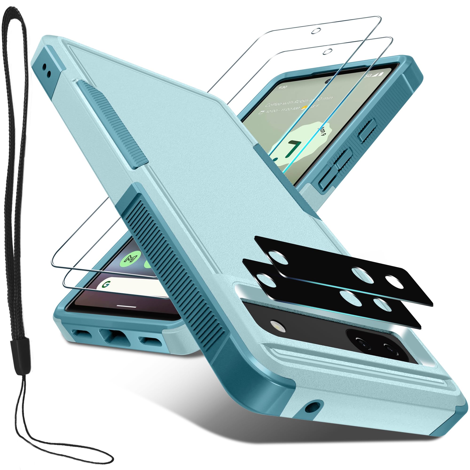 Janmitta Google Pixel 6a 5G Case with Screen Protector[2 Pack]+ Camera Lens Protector[2 Pack],Heavy Duty Shockproof Full Body Protective Phone Cover,2022 Mint Green