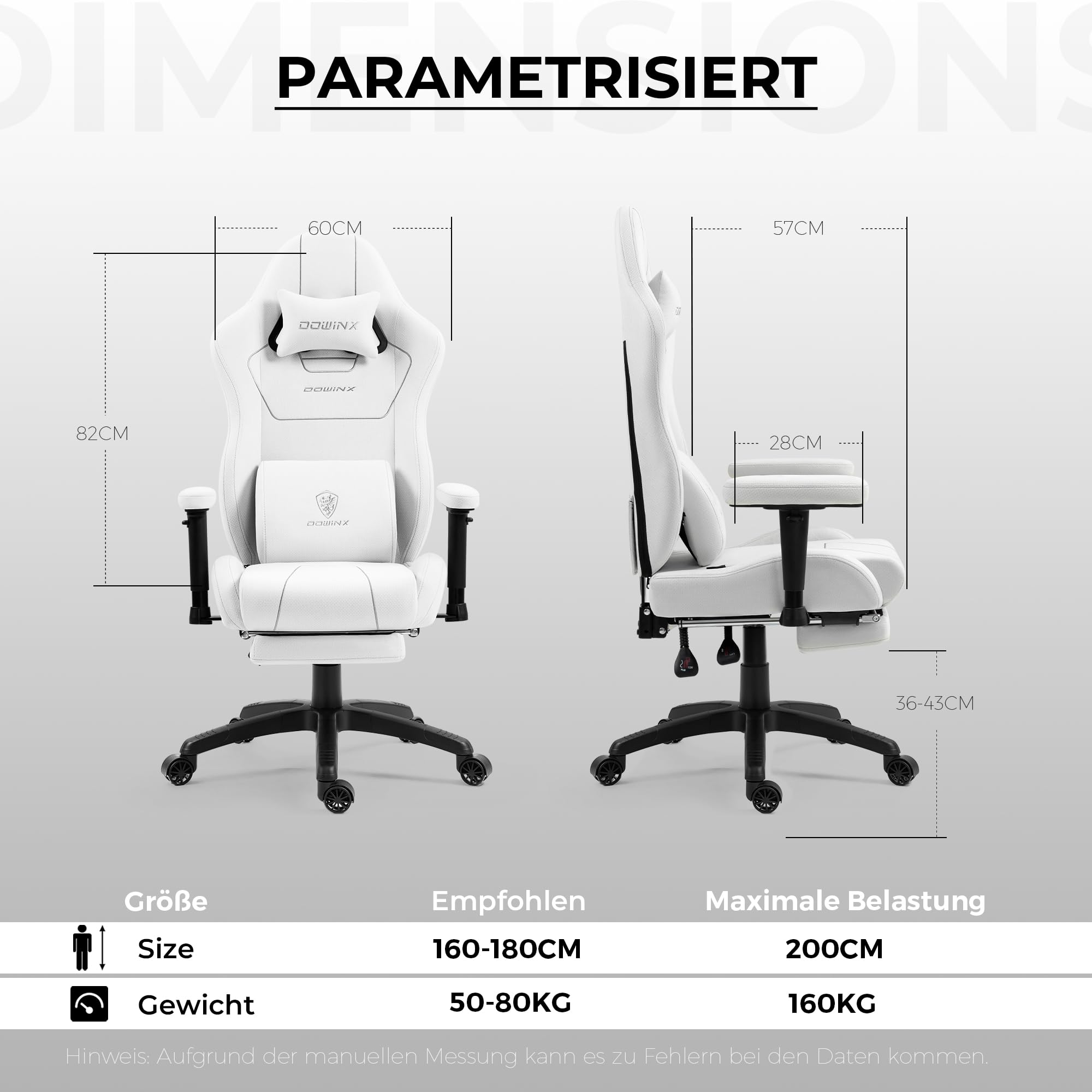 Dowinx Silla Gaming de Tela con cojín de muelles ensacados, sillón ergonómico para Gaming con función de Masaje, Silla de Oficina Grande y Alta con reposapiés XXL, Color Blanco