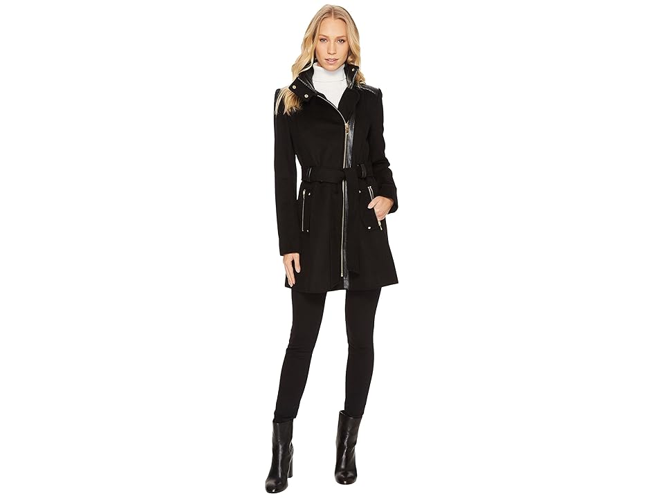

Via Spiga Military Inspired Mix Media Asymmetrical Zip (Black) Women's Coat