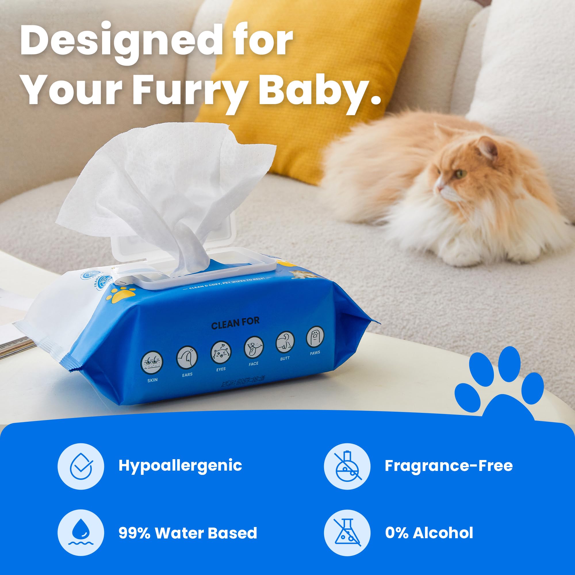 Furcato Unscented Pet Grooming Wipes for Dogs & Cats - 300 Count Dog Wipes for Cleaning Paws, Body, and Butt, Thick, Soft & Hypoallergenic