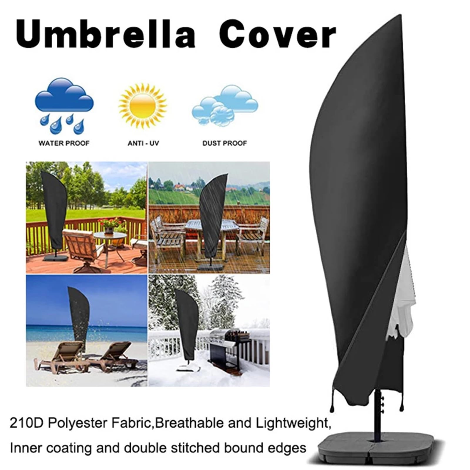 Schutzhülle für Sonnenschirm Outdoor Terrasse Regenschirm Wasserdichte Schutzhülle Mit Zipper for Garten Cantilever Sonnenschirm Regenschirme Fall(265cm)