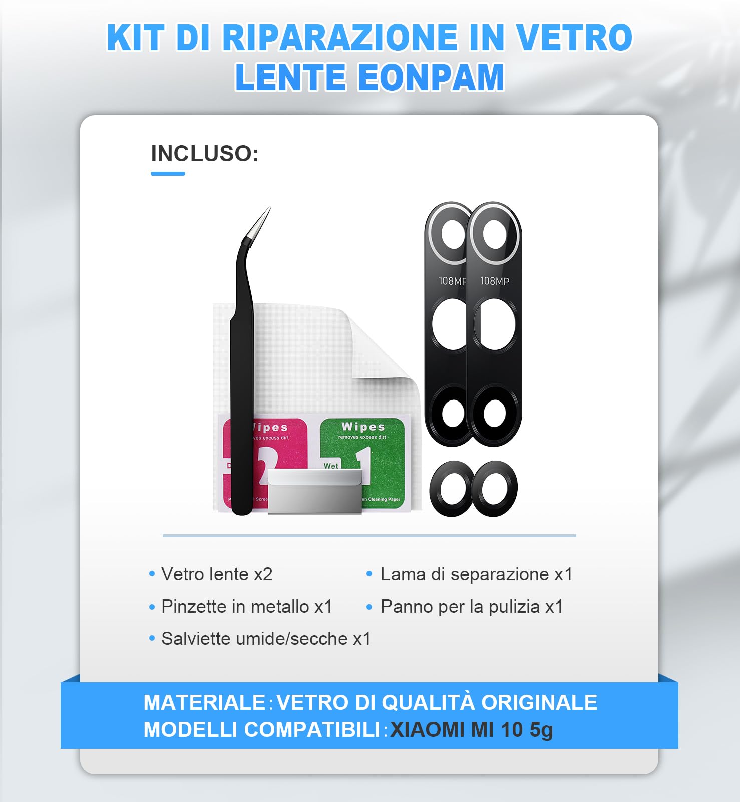 2 Vetri Fotocamera Per Xiaomi Mi 10T Pro - Lente Posteriore Originale HD Con Kit Riparazione - 5