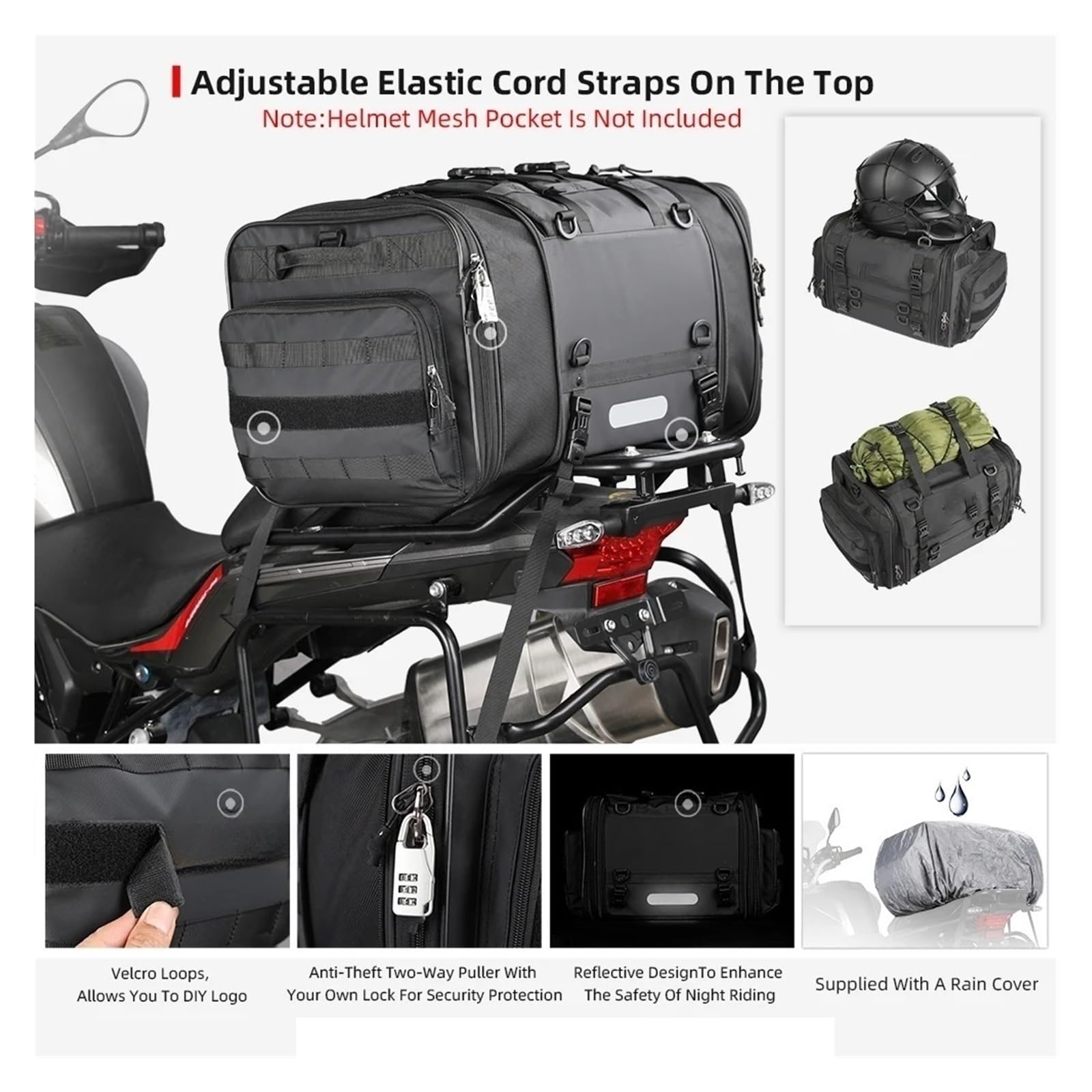 borsa sella moto Accessori moto Borsa da viaggio per bagagli Impermeabile 19L-80L Espandibile Coda motore di grande capacità/Tronco/Portapacchi per la maggior parte dei modelli(L 33L-45L)