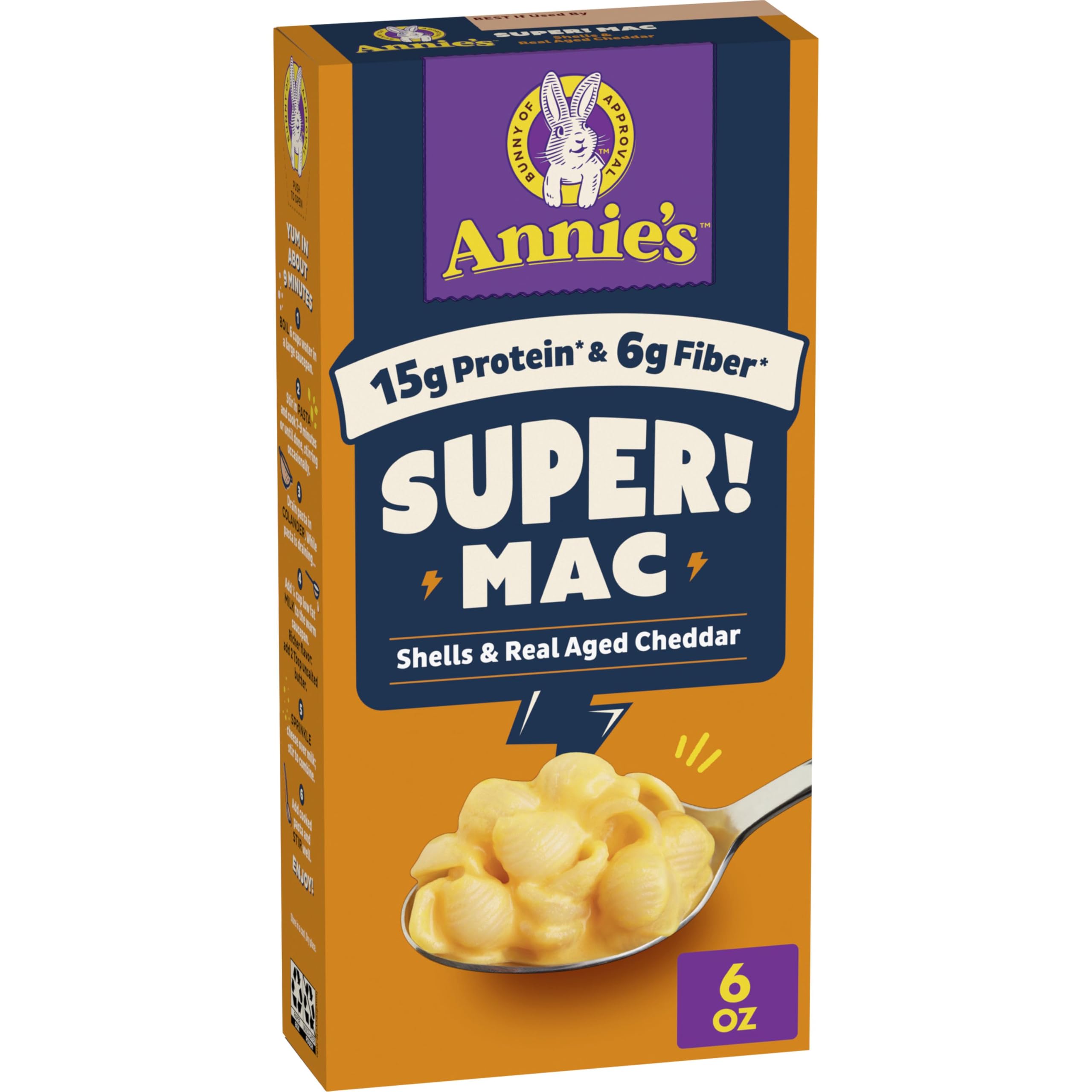 Annie's SUPER! MAC Shells and Real Aged Cheddar Mac and Cheese, 6 oz