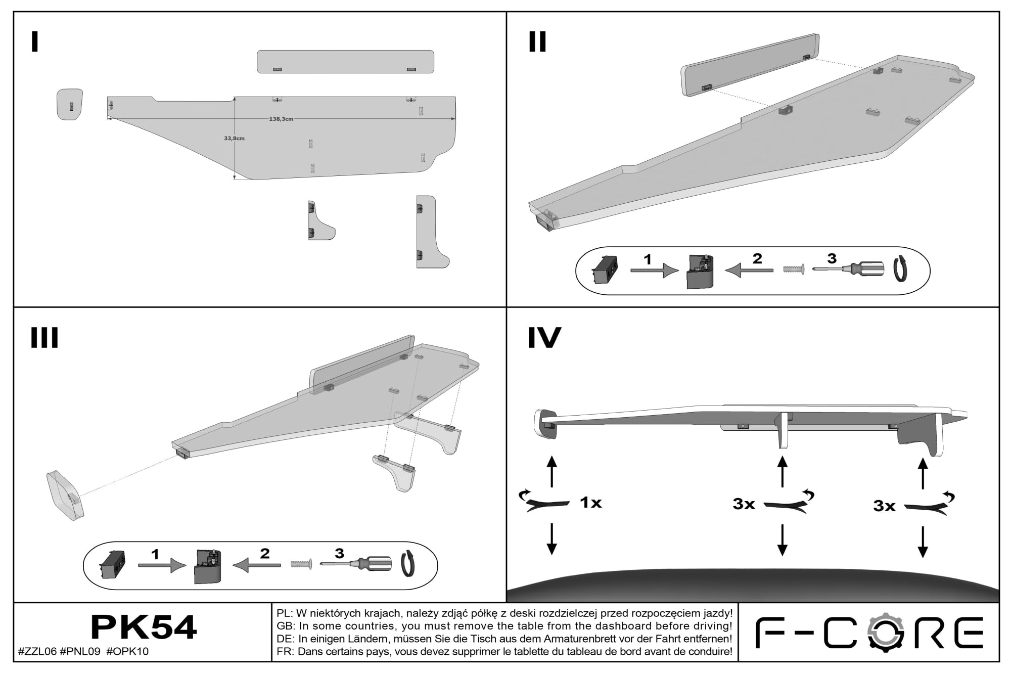 F-CORE Mesas al salpicadero camión Compatible con Mercedes ACTROS MP 4 01.11-12.18 Larga Cabina 250cm Gris