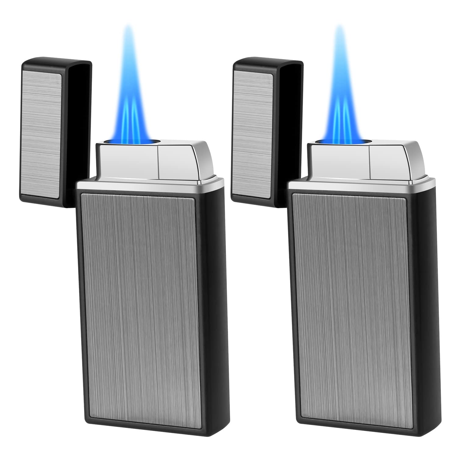 Butane Lighter, 2 Packs Dual Jet Flame Lighter Torch Lighter for Candle Hiking, Black