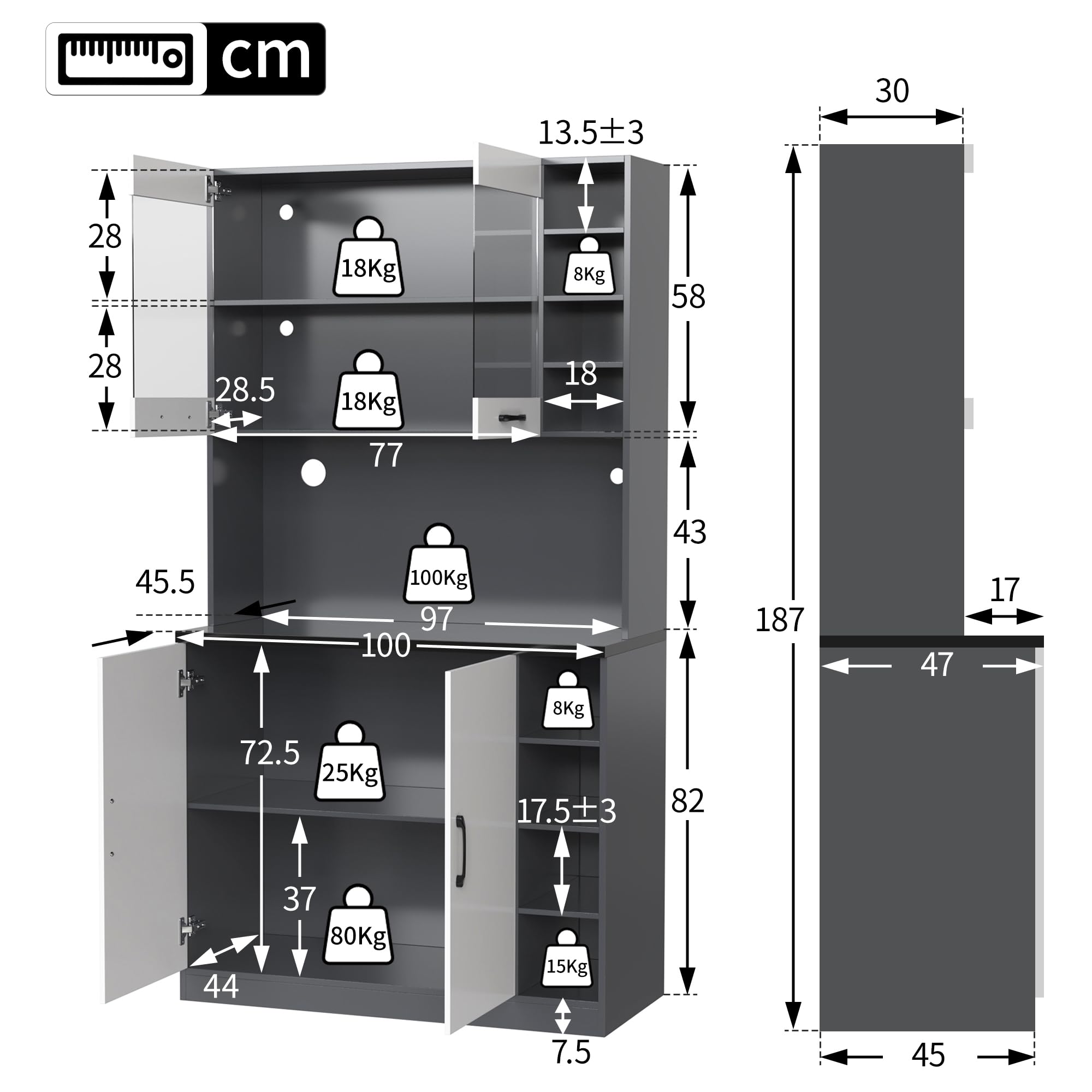 Moimhear Lucido credenza armadio armadio armadio unità con 16 colori luci LED per sala da pranzo soggiorno, 316178185WAA-CL