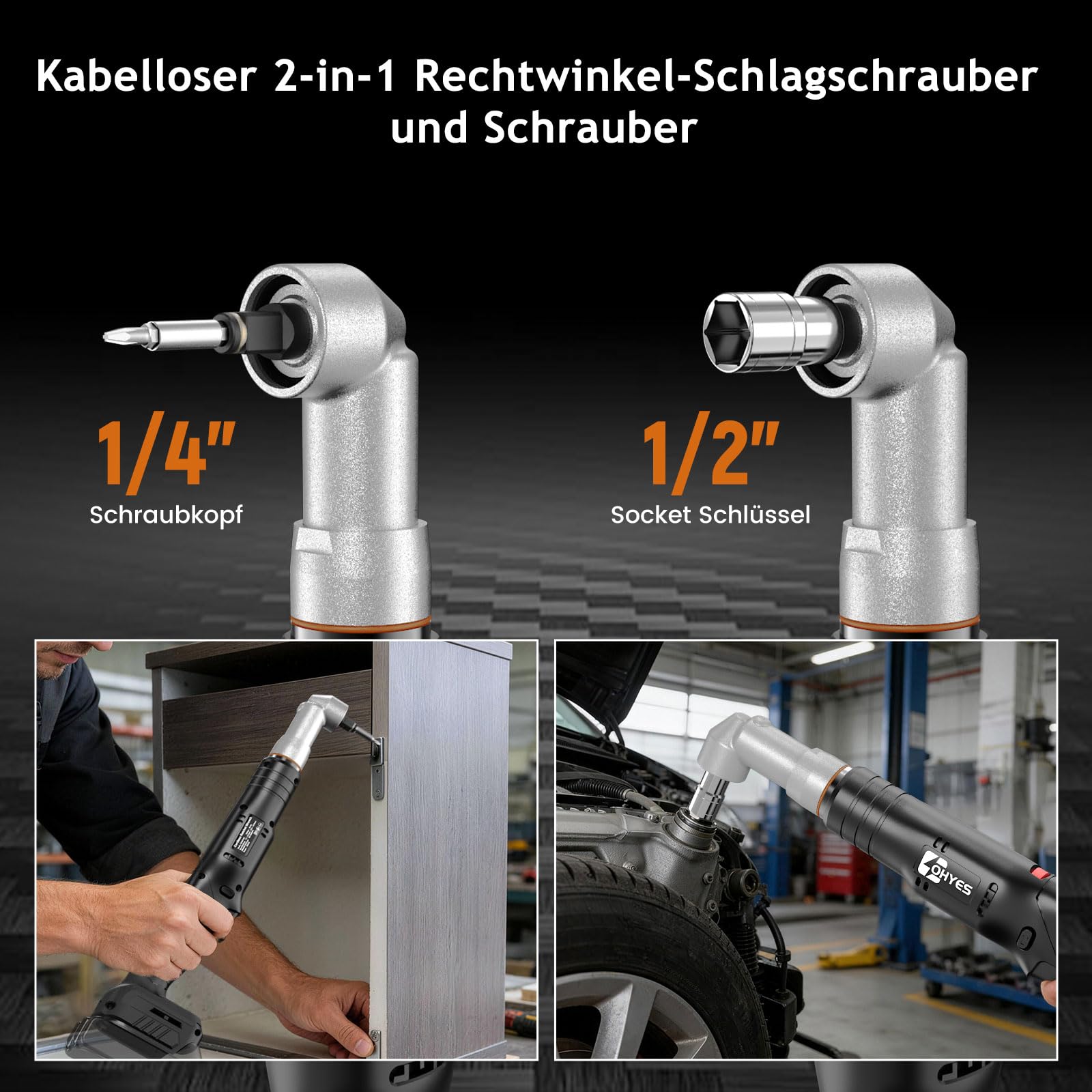 Akku-WinkelKombischrauber für Makita 18V – Mit 1/2" Stecknuss- & 1/4" Bit-Antrieb 6 Geschwindigkeiten 360° schwenkbarer Kopf – für Auto, Handwerk & Heimwerken (ohne Akku)