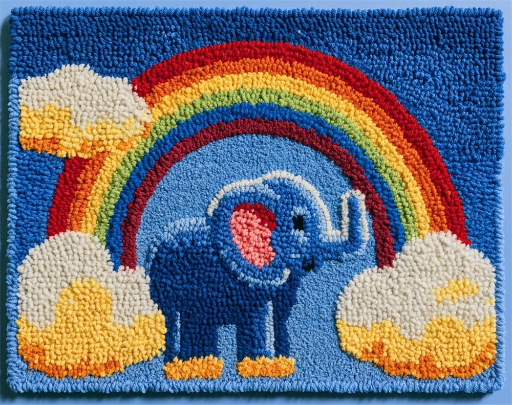 FWRTYCB Latch Hook KitsLittle Elephant Under a Rainbow
