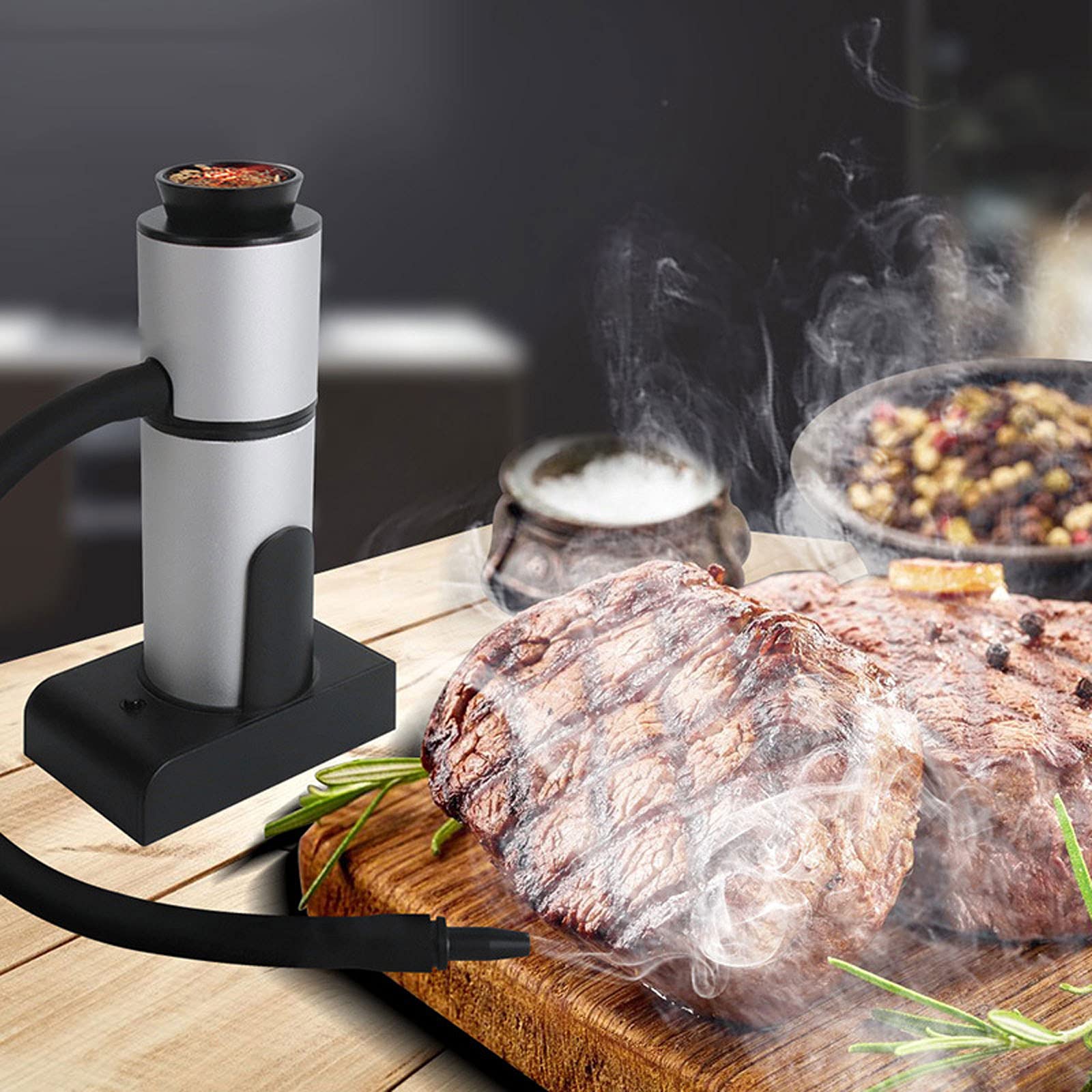 Fumador de Alimentos, Portátil Pistola Humeante Infusor de Humo con base para Quesos Salmón Salchicha Carne Filete Cóctel Ahumador Barbacoa para Barbacoa Al Aire Libre Camping (Mejora)