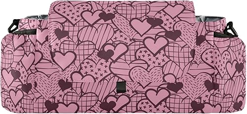GuoChe Diaper Stroller Organizer Pink Hearts Cute Doodle Valentine's Day Stroller Diaper Caddy With Non-Slip Shoulder Strap & Stroller Accesorios