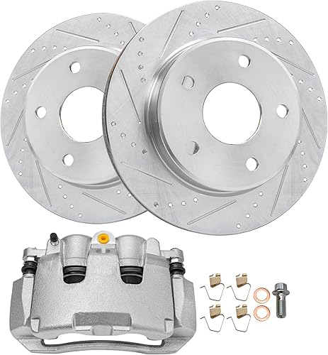 Miniatura 22 de Detroit Axle - Kit de freno delantero para Mazda 3 5 Rotores de freno perforados y ranurados Pastillas de freno de cerámica Reemplazo: Rotores