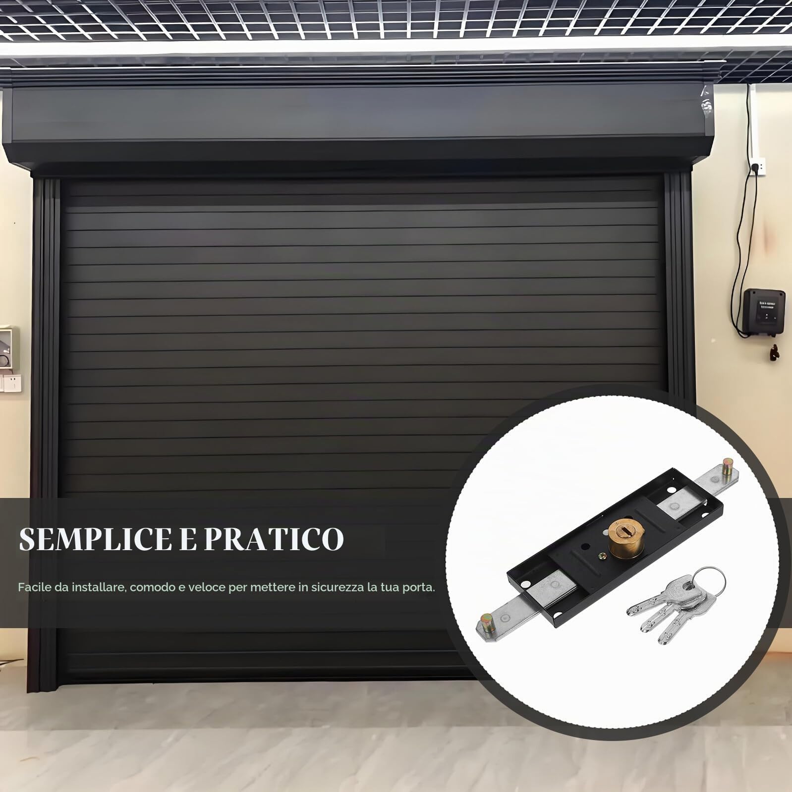 Serratura per Porta Serranda in Ferro per Garage, Uso Commerciale | Chiusura per Porte Avvolgibili e Saracinesche, Design Robusto e Affidabile, Aspetto Moderno