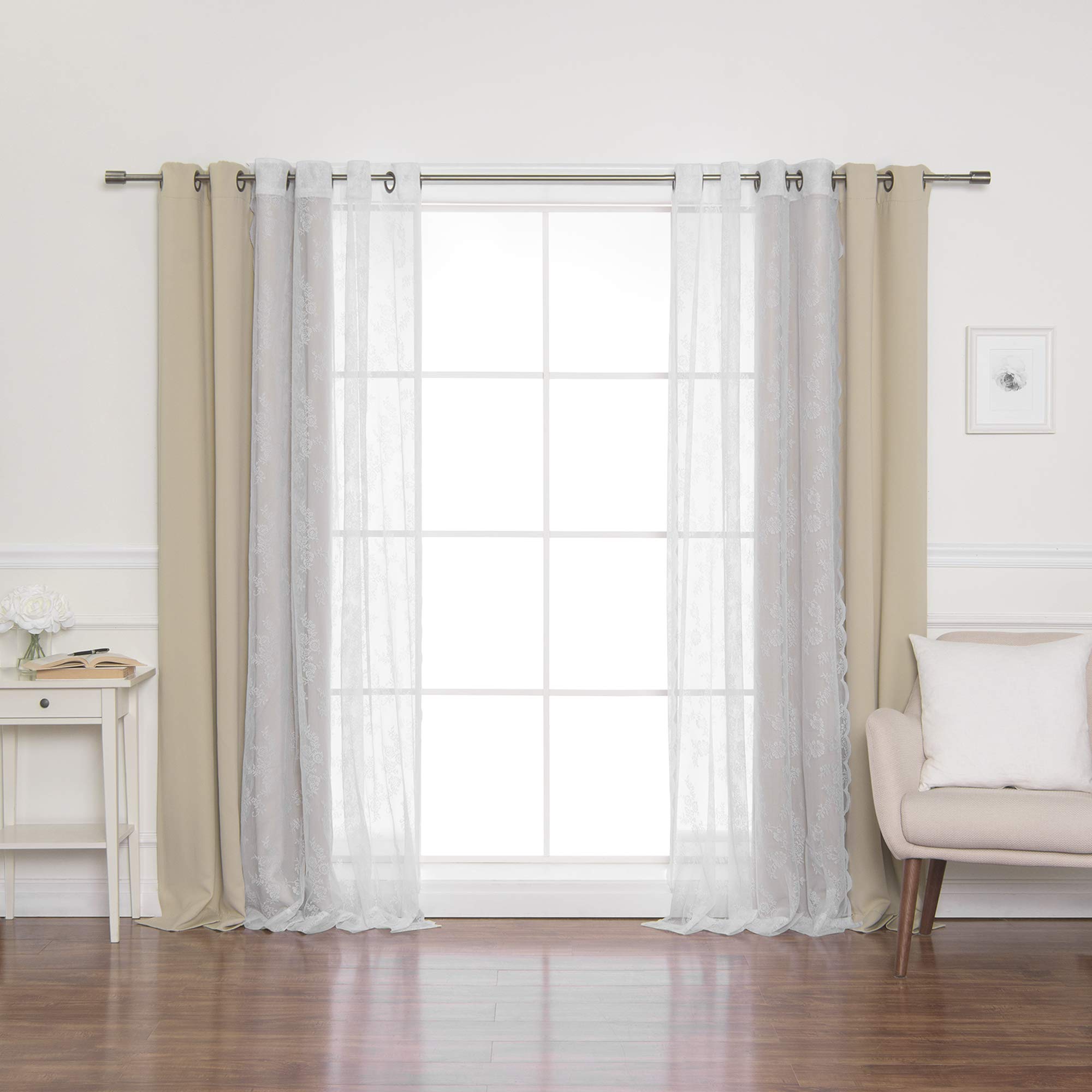 Best Home Fashion uMIXm Rose Sheers & Blackout Mix & Match Curtains - Beige - 52