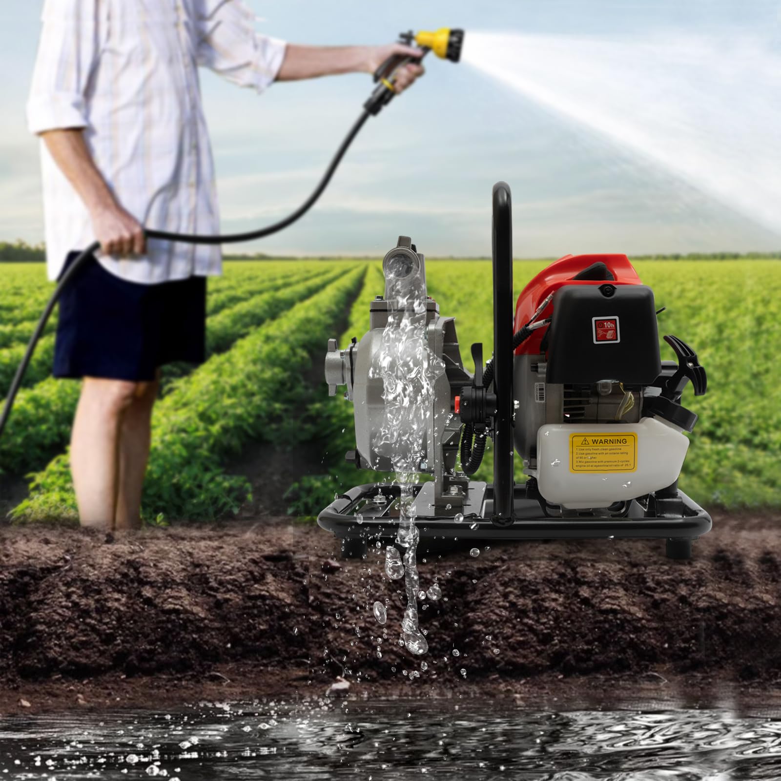 Pompa per acqua da giardino, pompa per irrigazione 215 m/h, a gas, 1,5 pollici di centrali elettriche, alta efficienza