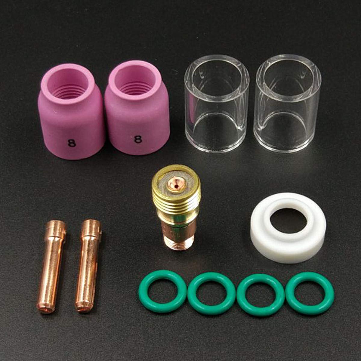 RanDal 12 szt. Tig Welding Stubby Gazowe soczewki #10 Pyrex Cup Kit do Tig Wp-17/18/26 Torch
