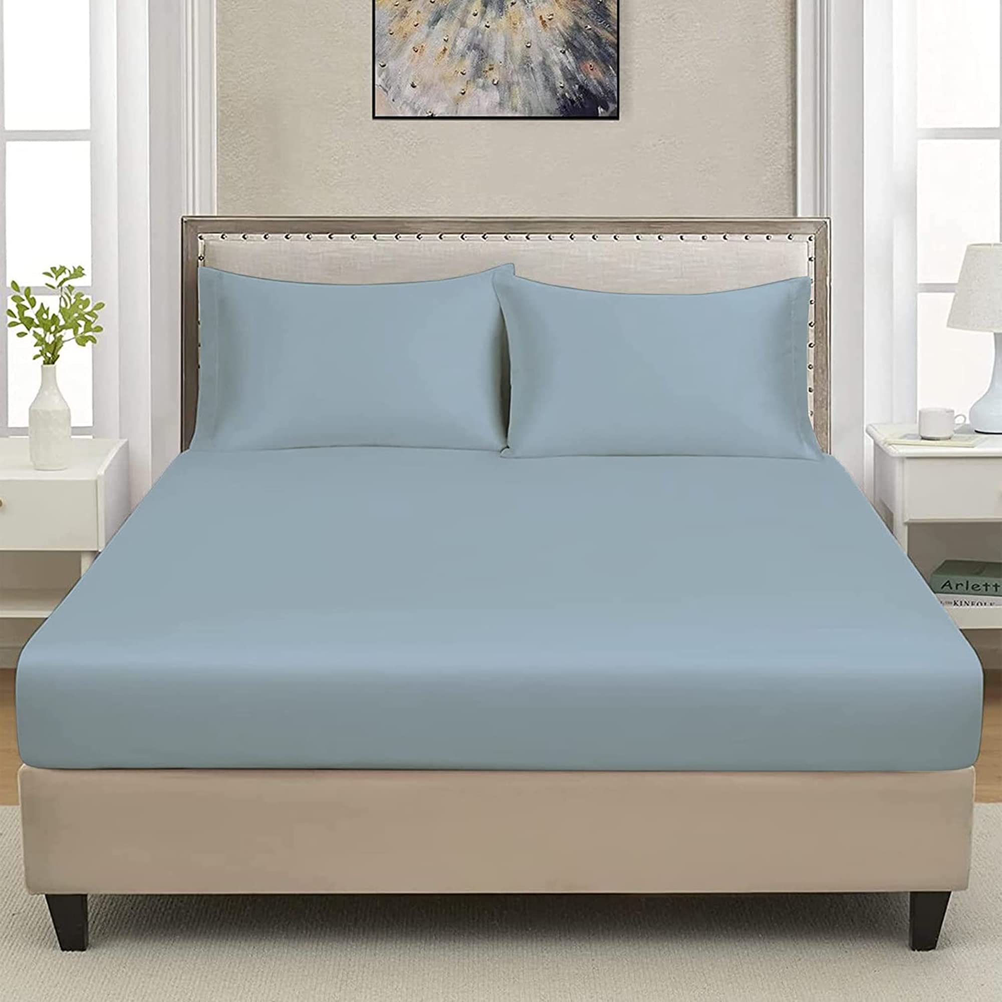 Extra Deep Luxuary Fitted Sheet 25cm Mattress Sheets 50% Cotton 50% Polyester By JRI® (Double, Sky Blue), 25cm Sky Blue