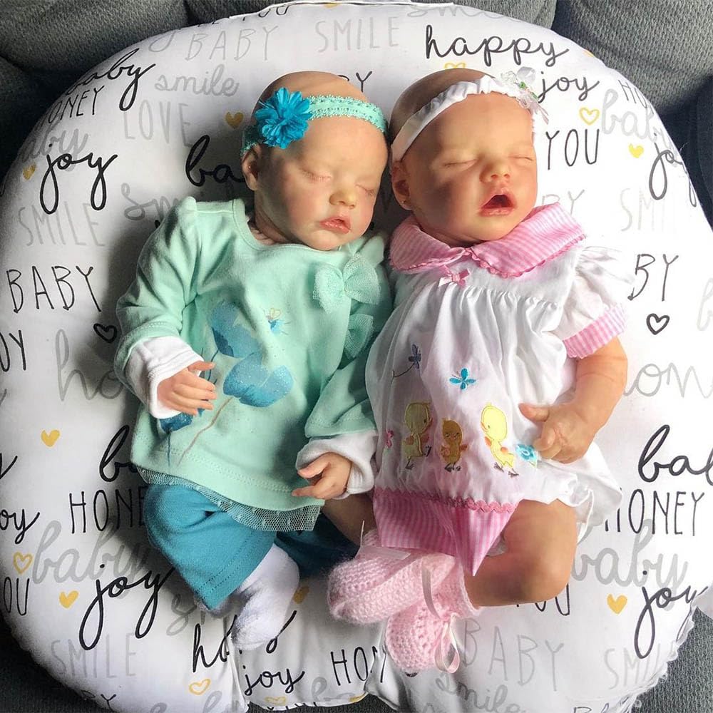 RXDOLL Śpiące lalki Reborn Baby Dolls silikonowe bliźniaczki na całe ciało, 45 cm, realistyczna lalka bobas, anatomicznie poprawne, dziewczęta, prawdziwe życie, lalka, pełne silikonowe lalki Reborn