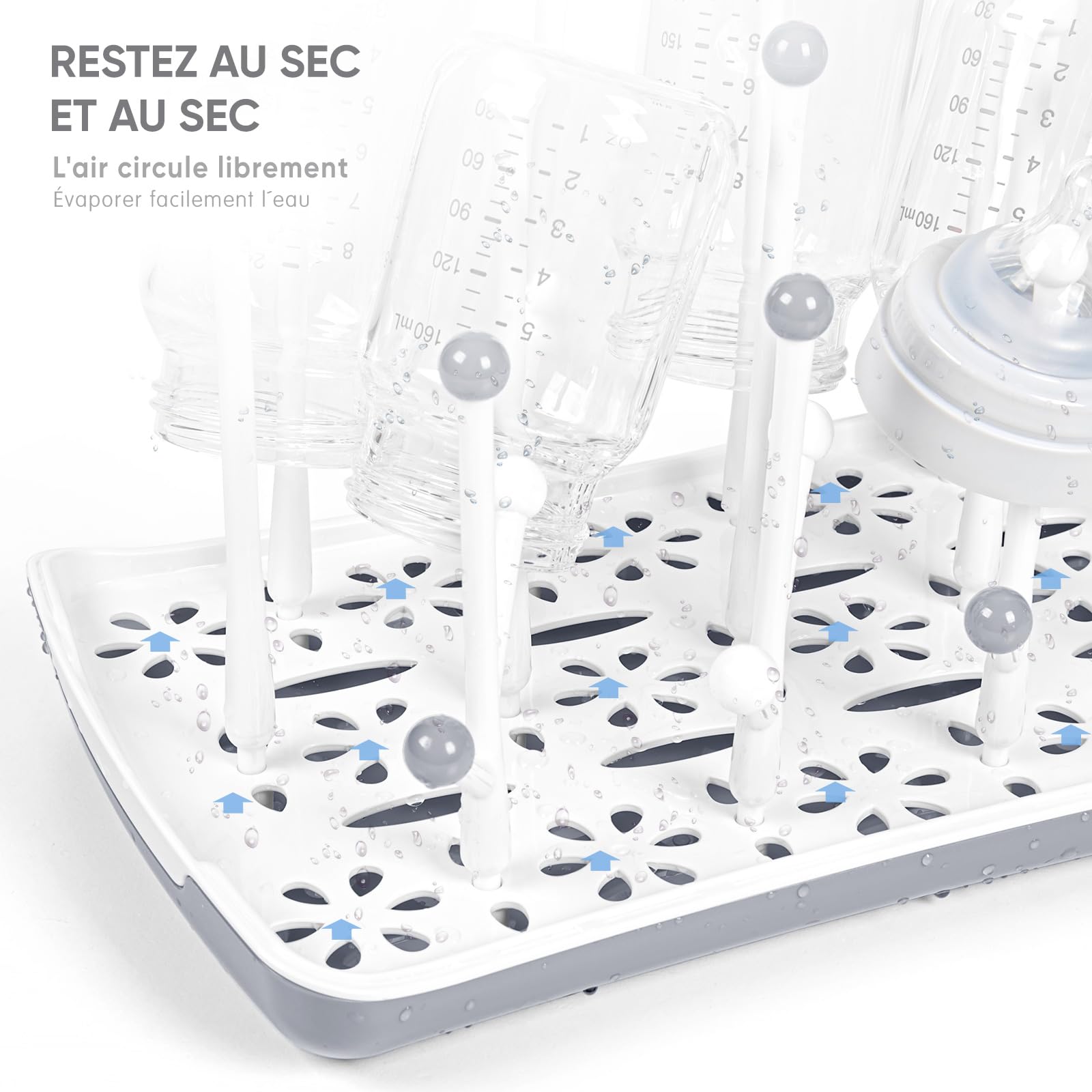 Termichy Plastique Séchoir pour biberons, égouttoir pour biberons, biberons, tétines grises, tasses et accessoires pour biberons et serviette, sans BPA (Gris)