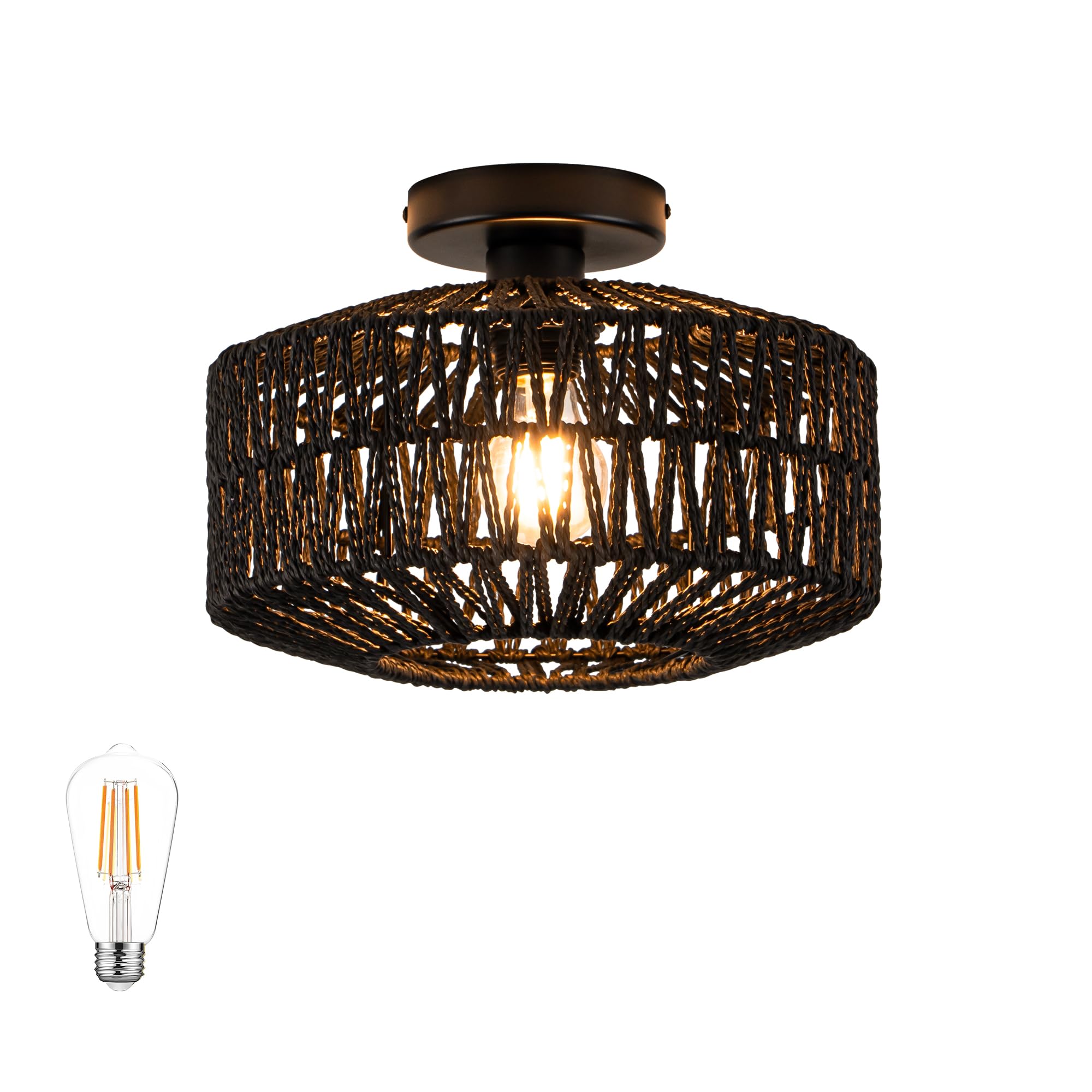 Adebime Boho Deckenleuchte Laternenform Ø30 cm Rattan Optik