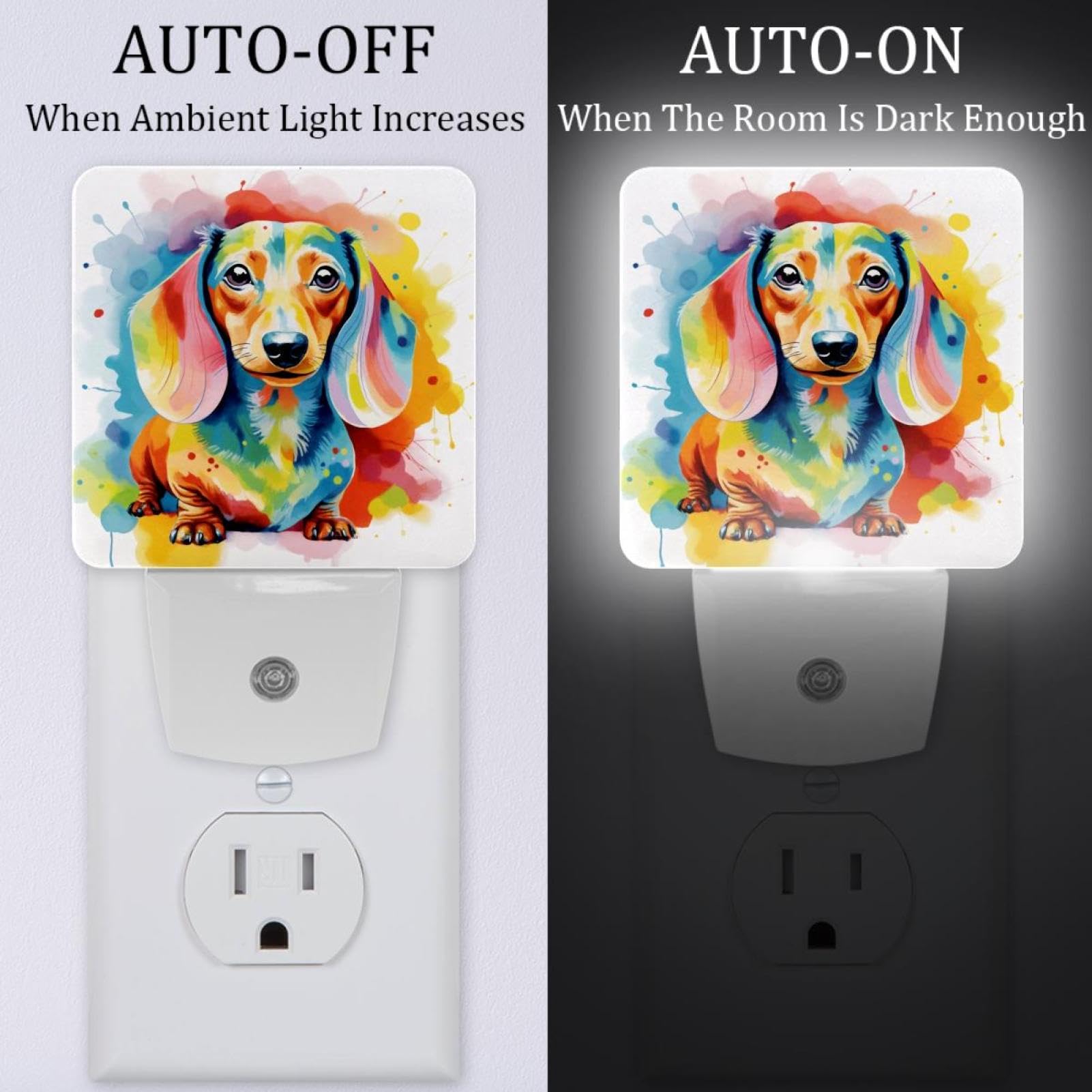 NEWzone Colorful Dachshund Night Light Plug into Wall with Dusk to Dawn Light Sensors, Warm Nightlights for Bedroom, Bathroom, Hallway, Kitchen, Gifts Ideal for Girls Boys