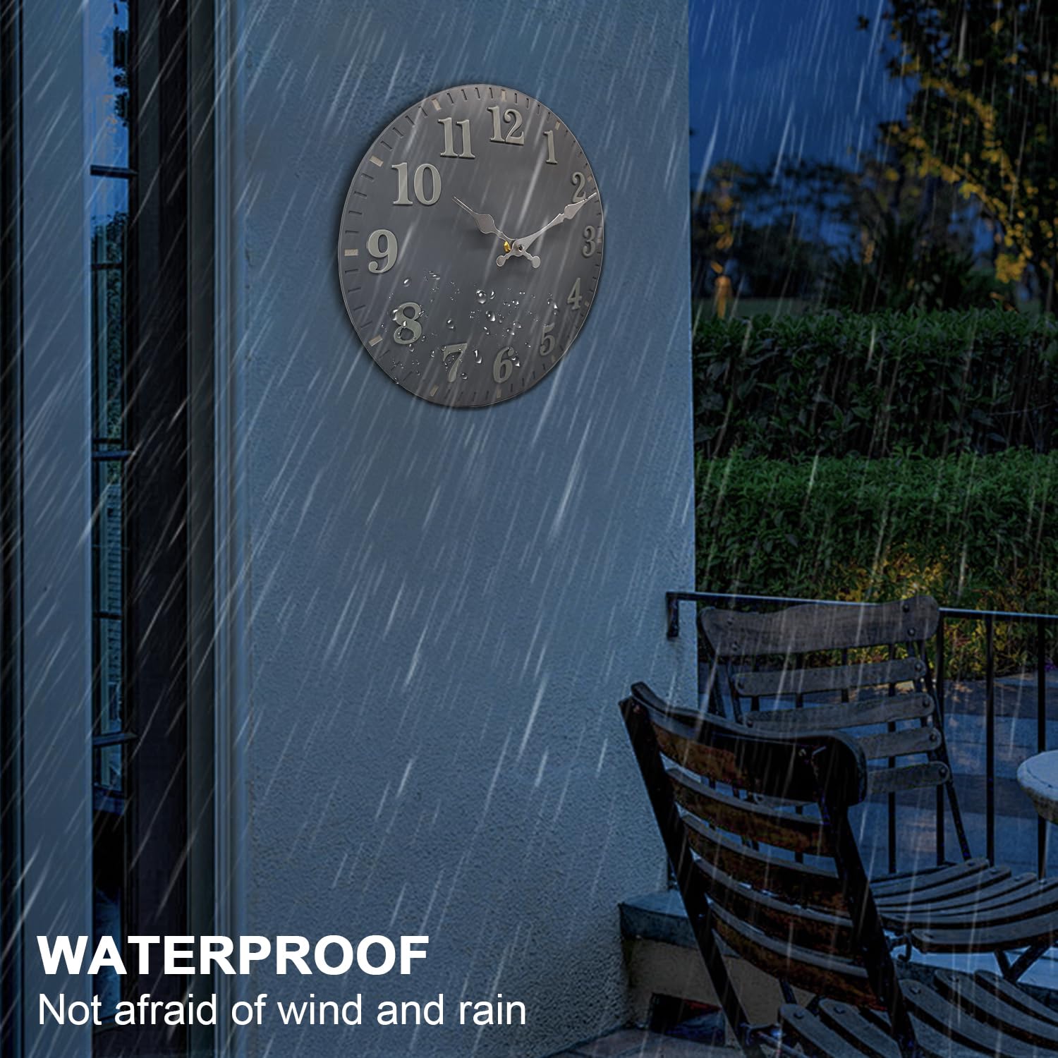 eYotto 12inch Gartenuhr Wetterfest, 30cm bemaltes Harz Outdoor wasserdichte Uhren für den Garten, stille Wanduhr Nicht tickende batteriebetriebene Außenuhr für Pool Strand Wohnzimmer dekorativ (Grau)