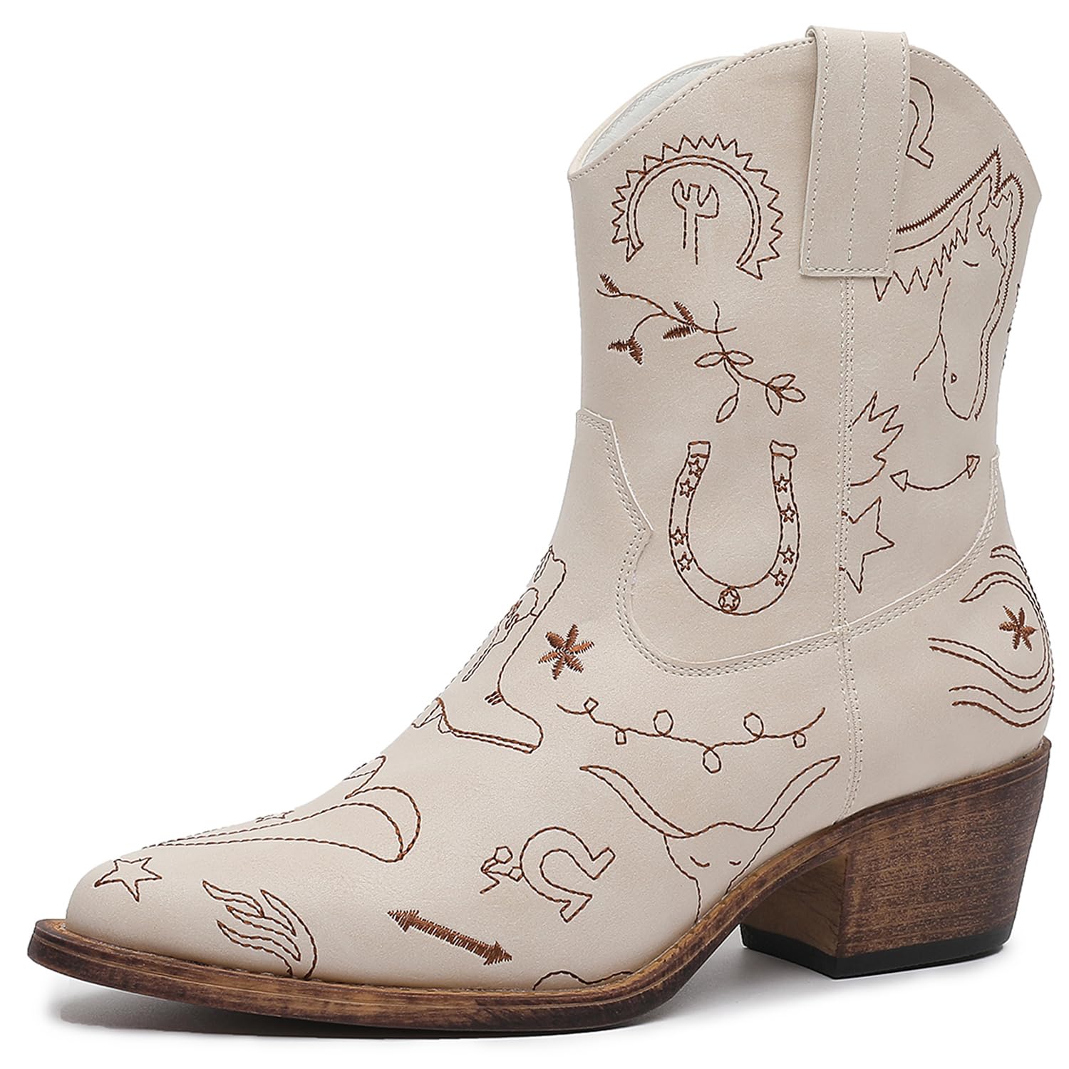 GLOBALWIN Women's Western Charm Cowgirl Boots Mid Calf Comfy Cowboy Boots For Women With Pointed Toe