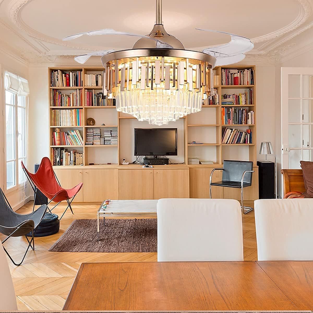 Promo 40% OFF FANSAN 42 Crystal Ceiling Fan with Light, Modern Luxury Crystal Chandelier with Retractable Blade, Remote 3 Lighting and Wind Speed Changing, Silent Ceiling Fan light kits for Dining Living Room Get Cheap Price FANSAN 42 Crystal Ceiling Fan with Light, Modern Luxury Crystal Chandelier with Retractable Blade, Remote 3 Lighting and Wind Speed Changing, Silent Ceiling Fan light kits for Dining Living Room