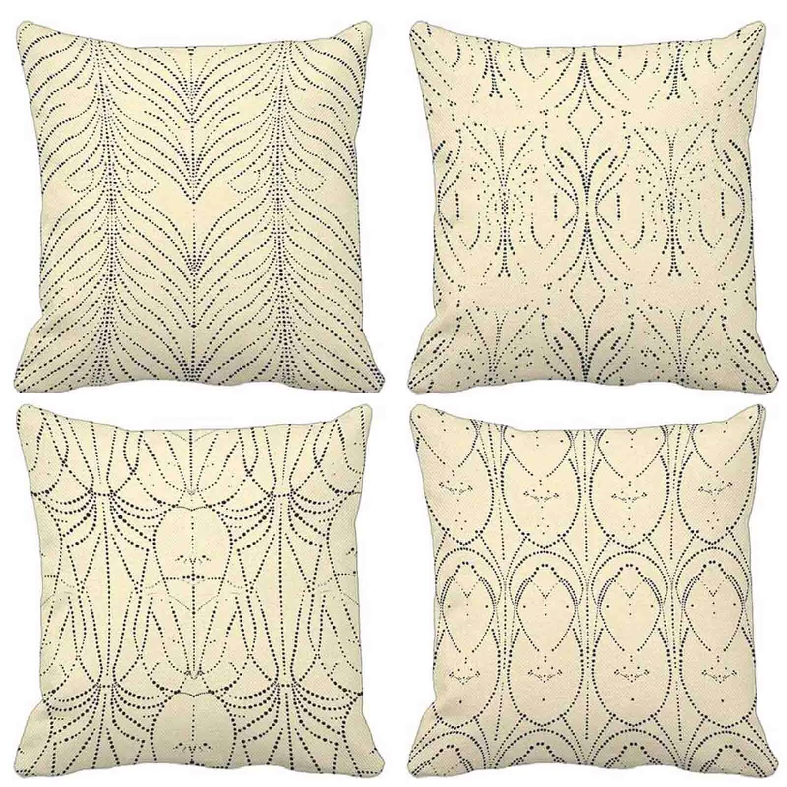 Bande Housse de Coussin 65x65CM Lot de 4, Housse Coussin Beige Taies d'Oreillers Double Face Impression Doux et Moelleux Taie Oreiller avec Fermeture Éclair Invisible pour Salon Chambre Lit -lsy2504PZ