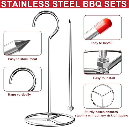 Miniatura 3 de Kit de estante para freidora de pavo con espiga y colgador de pavo, brochetas verticales y parrilleras para aves de corralpollo para huevos verdes,