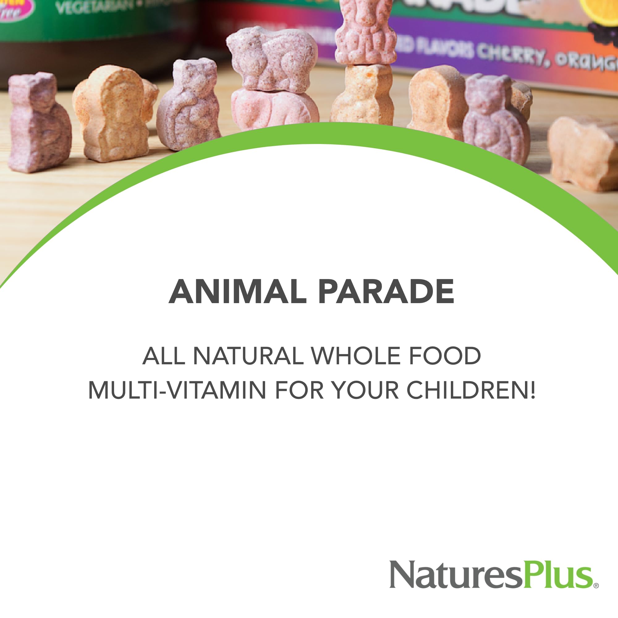 NaturesPlus Animal Parade Gold Children's Multivitamin - 120 Animal-Shaped Chewable Tablets - Assorted Cherry, Orange & Grape Flavors - Vegan, Gluten Free - 60 Total Servings — Amazon image 3
