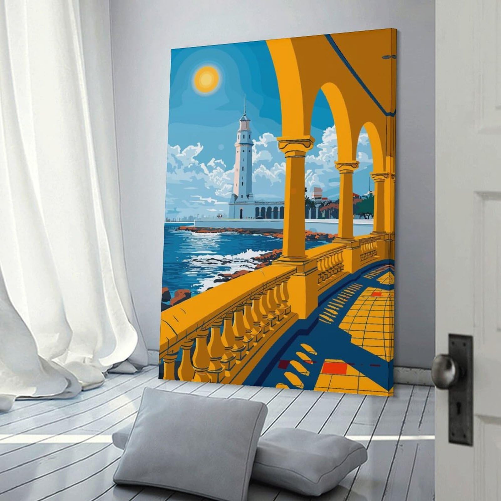 Junmoney Room Decor Wall Art Alexandria Lighthouse View, 20x30inch(50x75cm), for Living Room, Lounge Or Sitting Room, Canvas Styling for A Polished Room Look