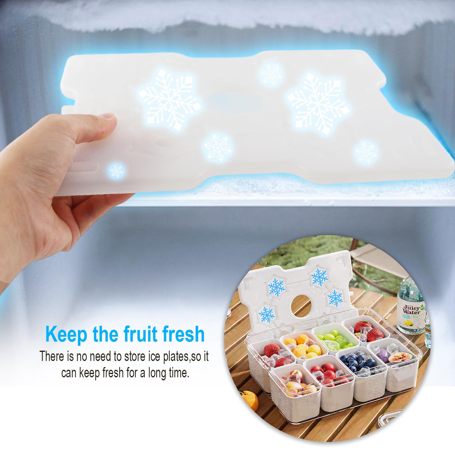 Snackle Box Container Mit Eisbeutel, Geteiltes Serviertablett Mit Deckel und Griff, Charcuterie Board für Tragbare Snack Platten Cream Organizer für Obst Snacks, für Party (1, Rechteckig mit Eisfach)