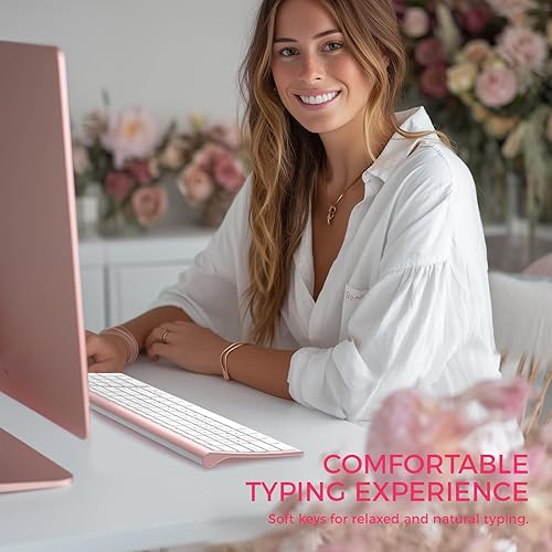 Miniatura 2 de iClever Teclado Bluetooth BK10, teclado inalámbrico recargable ultrafino con batería de larga duración, compatible con iOS, Android, Windows, Mac