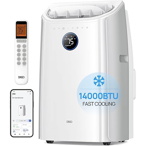 Dreo Portable Air Conditioners, 14000 BTU ASHRAE (10,000 BTU DOE) Smart AC Unit for Room with Drainage-free Cooling, APP/Voice/Remote, Fan & Dehumidifier, Quiet Standing AC for Bedroom, AC516S New