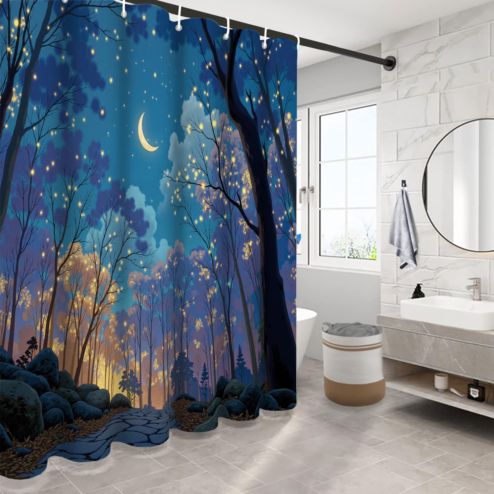 Rideau Douche,Rideau Baignoire Lavable en Machine Rideaux Douche Tissus Lavable Rideau De Baignoire Lavable pour Salle De Bain Domicile Baignoire Famille,Ciel Étoilé,