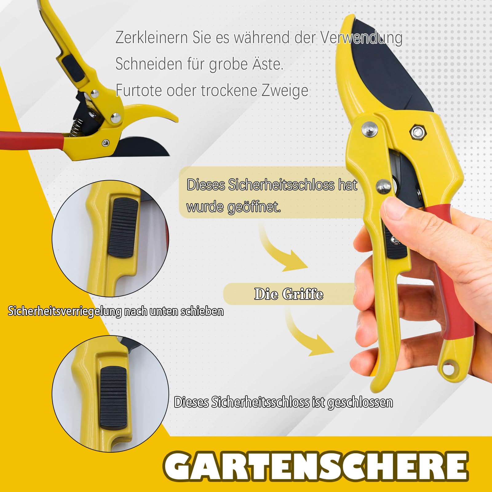 YALYAYA 4 stuks snoeischaar, boomschaar, rozenschaar met opbergtas, tuingereedschapsset voor takken, planten, bloemen, vruchten, takken tot 23 mm snijdiameter