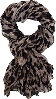 Ella Jonte Women's Lightweight Scarf Leopard Beige Grey or Brown Animal Print