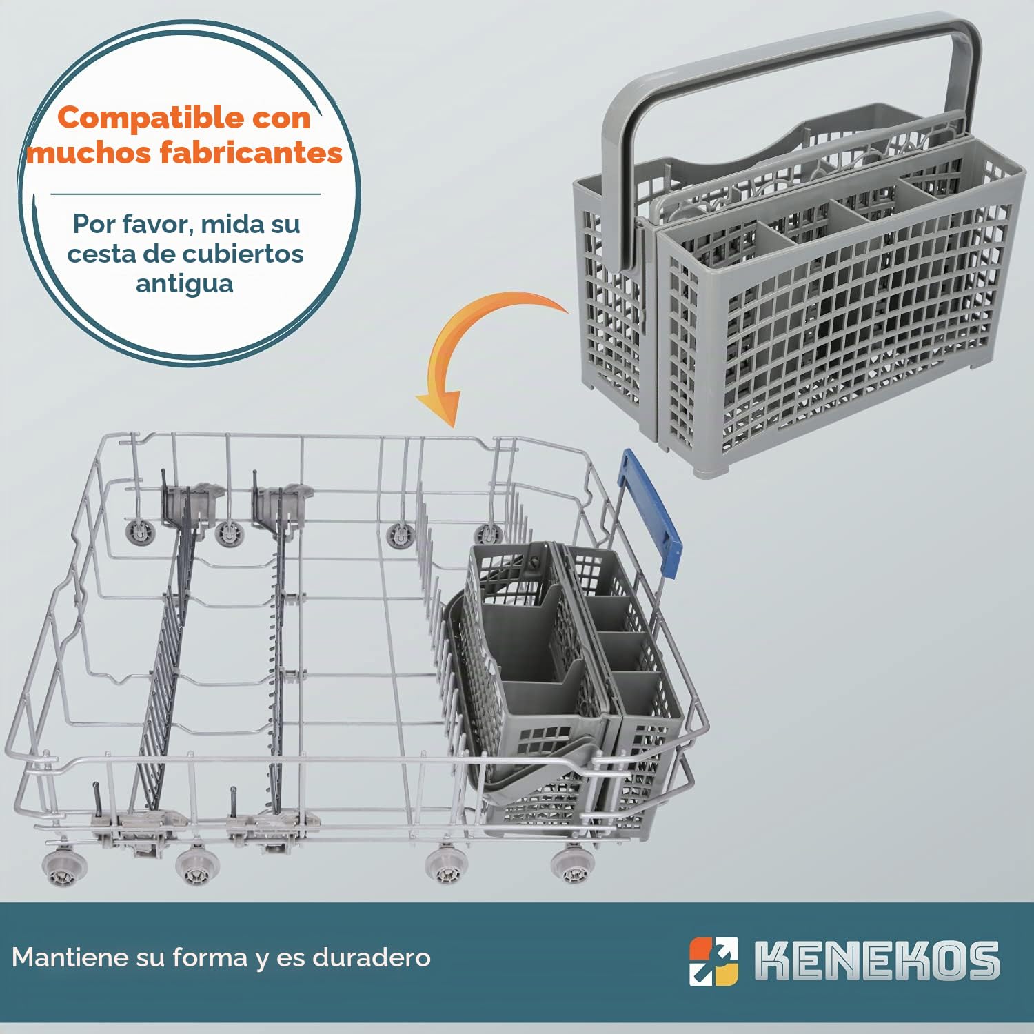 Kenekos - Cesta de cubiertos 2 en 1 universal variable apta para muchos lavavajillas y lavavajillas Bosch, Siemens, Miele, AEG y Neff, 23,0 cm x (8,5 cm + 4,5 cm) x 13,5 cm