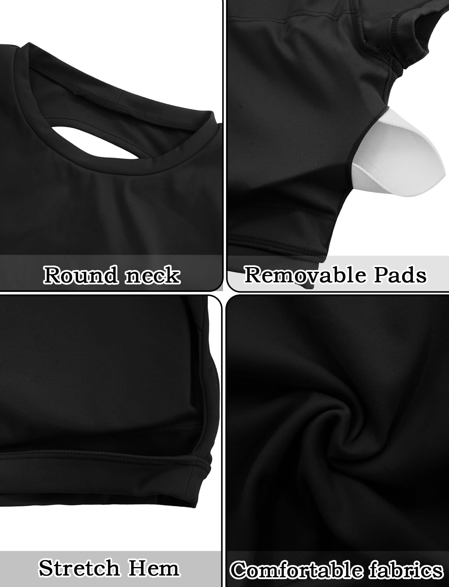 Happy Cherry Yoga Crop Top für Frauen Einfarbig Kurzarm Trainieren T-Shirts Gepolstertes Slim Strecken Athletische Fitnessstudio Top